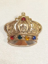 vintage Imperial Crown Brooch Pin Multi Colored Rhinestones 1950s