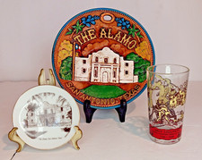 1950's Davy Crockett "Hero of the Alamo" Glass, 3D Alamo Plate Sm Alamo Plate
