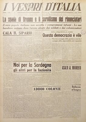 Settimanale MSI -Vespri d'Italia N. 20 La Spada di Brenno e servilismo 1949