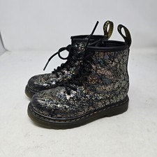 Dr. Martens Toddler Girls Size 10 Gold Silver Crackle Black Boots