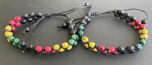 2 Peruvian Bracelets Rasta Color Achira Seed Boho Peru Adjustable Wax Cord - Picture 3 of 6