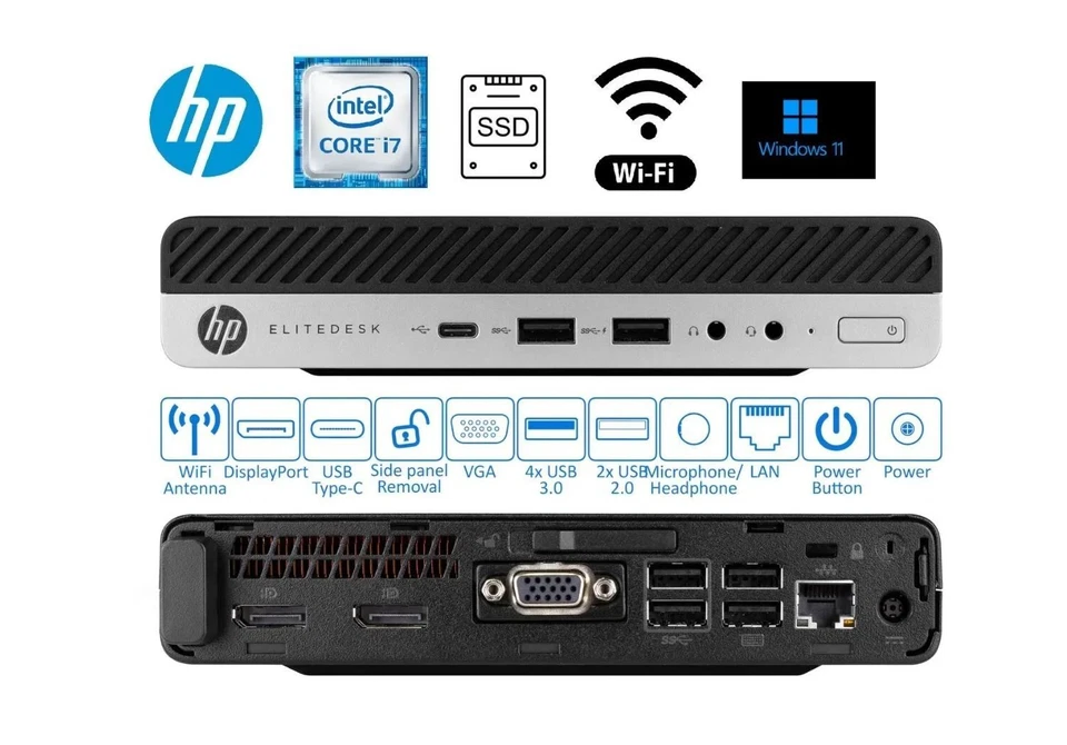 HP EliteDesk 800 G3 Mini Desktop PC Core i5 i7 6th Gen 32GB RAM 1TB SSD - Image 4 of 4