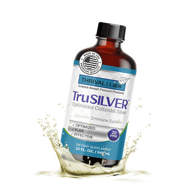 TruSILVER Colloidal Silver 20 PPM Liquid 32oz Glass Bottle by Thrival Labs