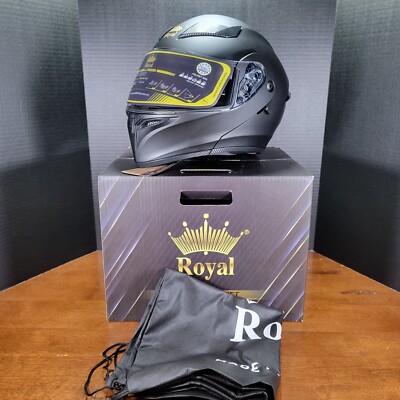 ROYAL R04 Full Face Flip up Motorcycle Helmet Dual Visor Matte Black Size  Large