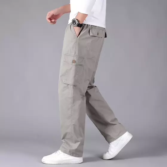 Mens Military Style Cargo Pants Grey Beige Black Brown Regular Wide