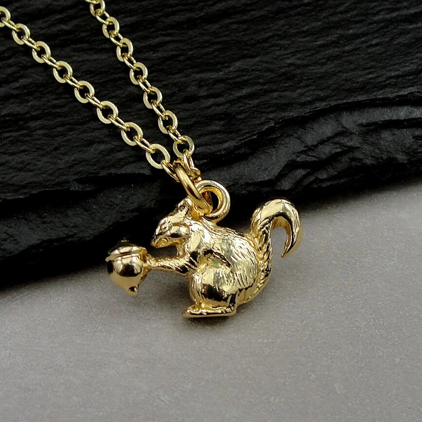 Gold Squirrel Necklace Autumn Fall Nut Charm Wildlife Squirrel Jewelry NEW