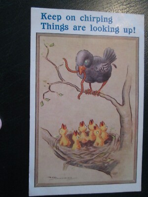 Comic Reg Maurice Postkarte ''Keep on zwitschern, Things are looking up'' 1926 verschickt