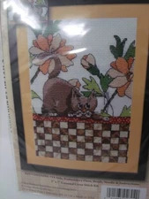 Design Works BROWN CHECKERED CAT Counted Cross Stitch Kit 5" x 7" w/Beads