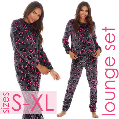 leopard fleece lounge set womens
