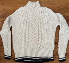 Vineyard Vines Ivory Cableknit Fisherman's Sweater S Cotton, Nylon, Merino Wool