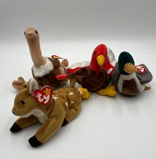 Lot of 4 TY Beanie Babies Deer Mallard Duck Turkey Ostrich Plush Animals Retired