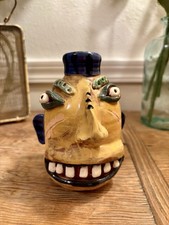 Carl Block Flatland Pottery Face Jug Brown Glaze Vintage