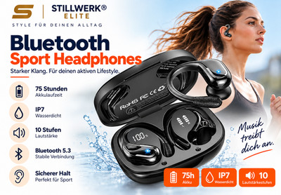 Bluetooth Sport Headphones 75 Stunden Akku IP7 Wasserdicht 10 Stufen Lautstärke