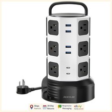 Tower Power Strip with 12 Outlets, USB Charging and Surge Protection Features