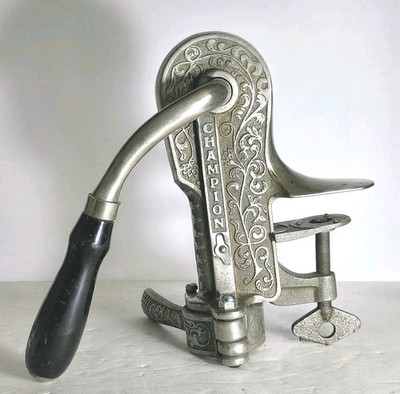 Antique Champion Cast Iron Bar Mounted Wine Bottle Corkscrew Amer. 20th.century 