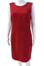 Tory Burch Womens Sheath Dress Red Wool Blend Sleeveless Midi Crew Neck Size 10