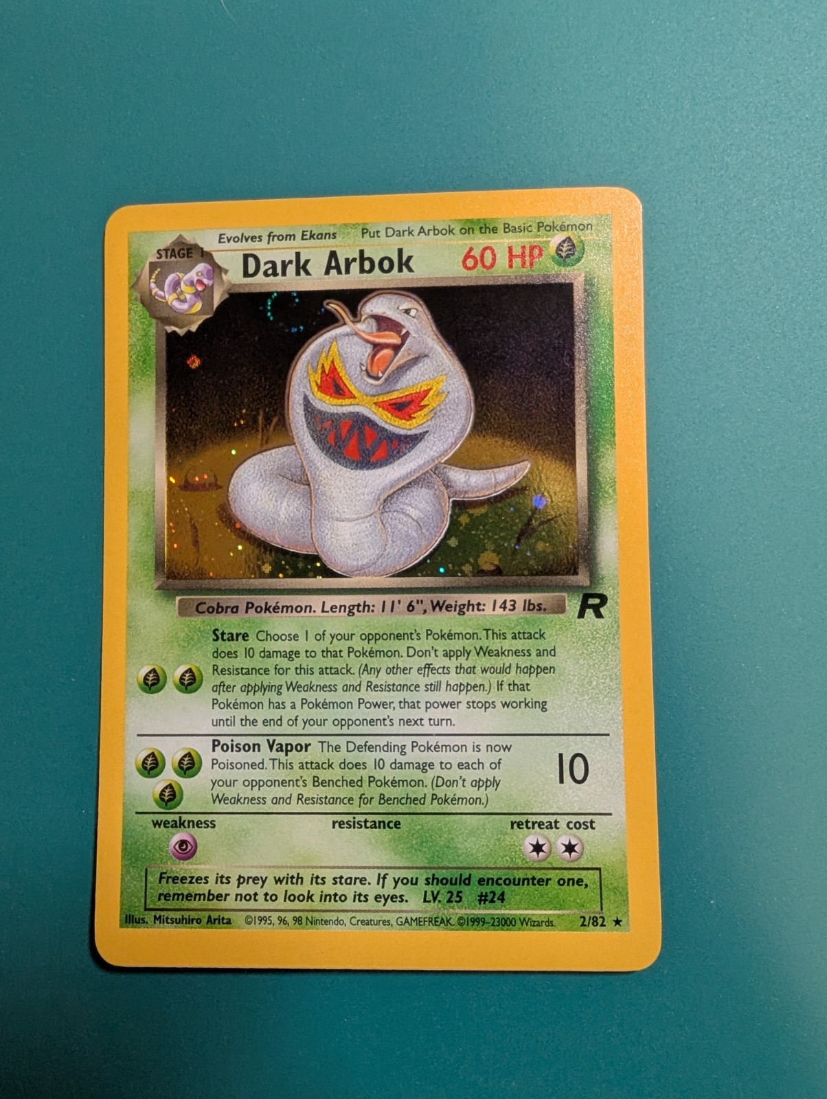 Pokemon Card 1999 Team Rocket Holo Rare Dark Arbok 2/82 NM