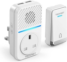 TECKNET 2-in-1 Plug-Through Wireless Doorbell with USB & AC Sockets, Self-Power
