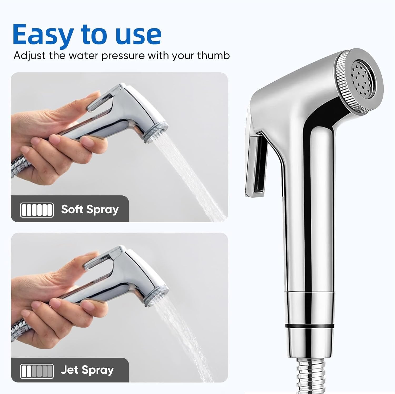 Handheld Toilet Bidet Sprayer for Adjustable Water Pressure Silver 