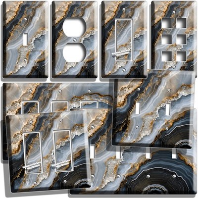 BLACK AGATE MARBLE GEODE CRYSTALS STYLE LIGHT SWITCH OUTLET WALL PLATES ROOM ART