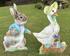 Bunny Rabbit & Duck/Goose Metal Cutouts Leaners Sign Pictures Easter set of 2