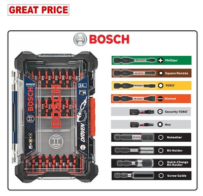 #ad BOSCH Driven 24 Piece Impact Screw driving Set with Custom Case Magnetic Tip NEW $14.29