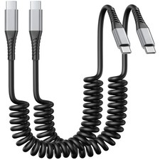 Coiled USB C to C Cable 3FT, 2Pack Retractable Car Charger Black