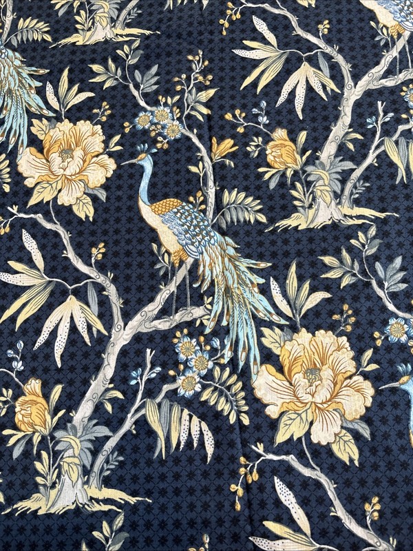 Envogue Home Peacock Tree Of Life Chinoiserie Shower Curtain Navy Blue Floral