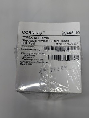 Corning PYREX 99445-10 Disposable Rimless Culture Tubes 10x75mm 1000/Case NIB