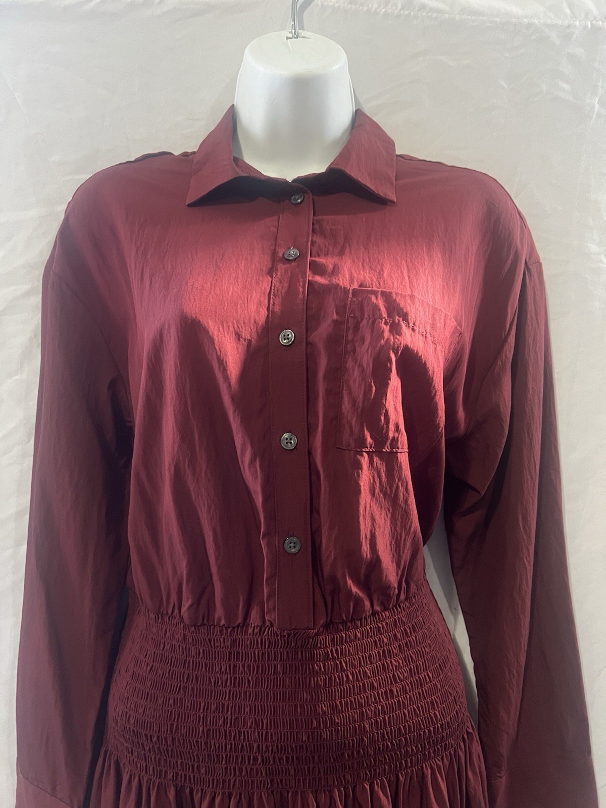 Women's Collared Long Sleeve Smocked Midi Shirtdress - Future Collective Sz S