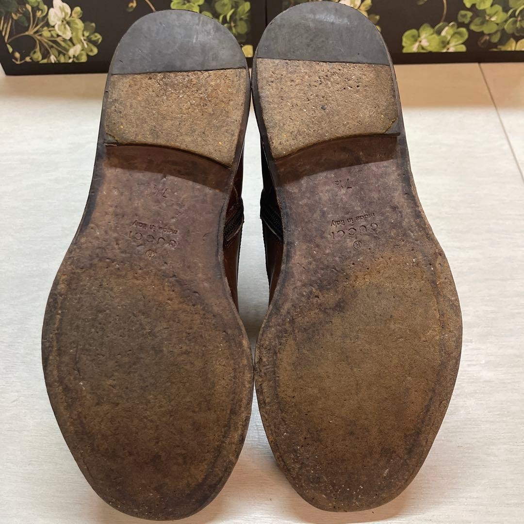 Gucci Lace Up Boots Brown Leather With Zipper Size 7.5 US About8 For Men thumbnail 9