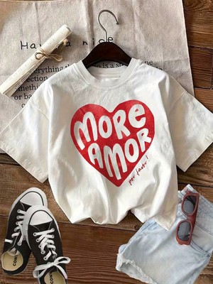 More Amor Graphic Multi Color Print Crew Neck T-Shirt