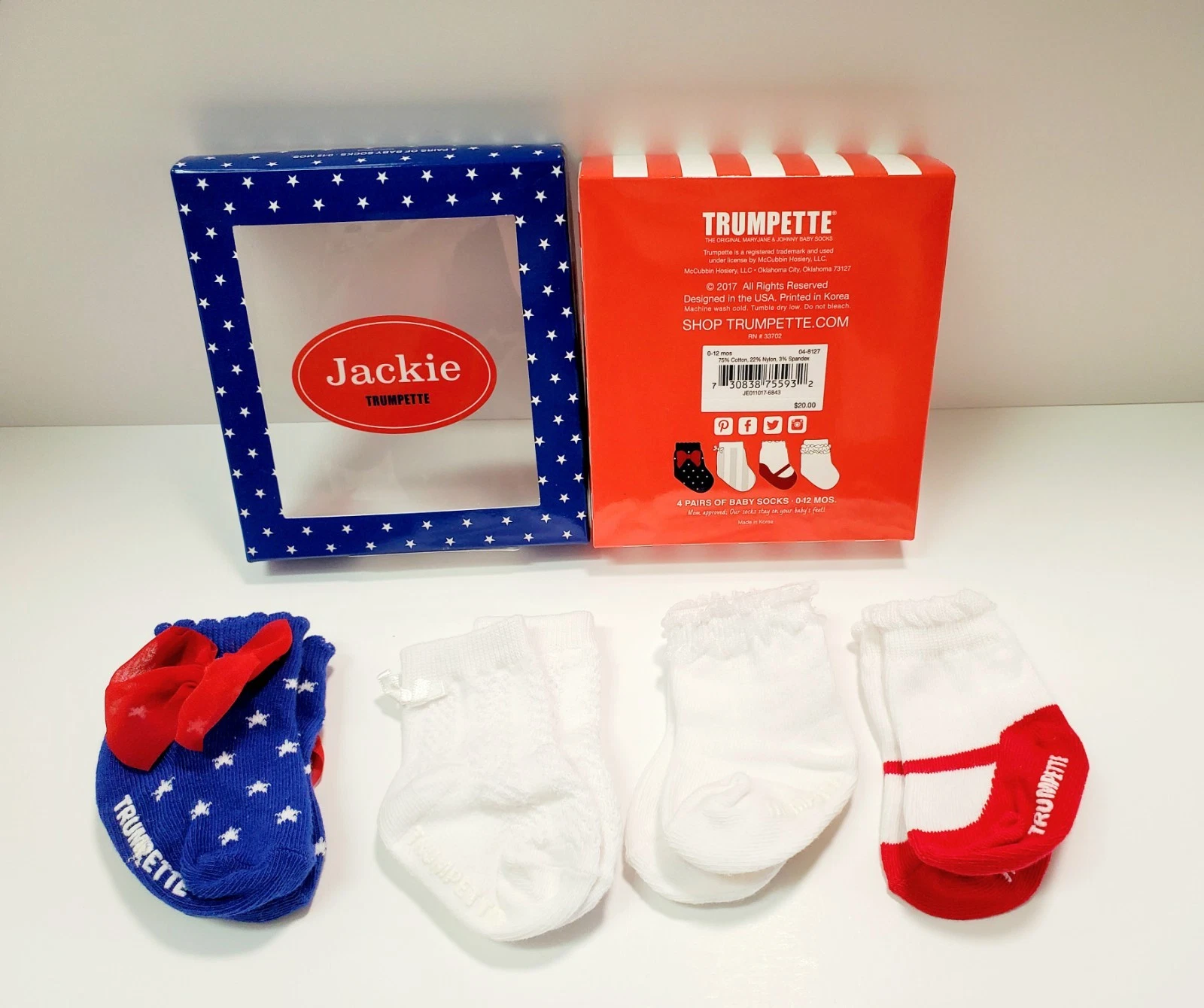 Trumpette "Jackie" Baby Girl Newborn Infant Socks 0-12 Mos Bows Ruffles Stars