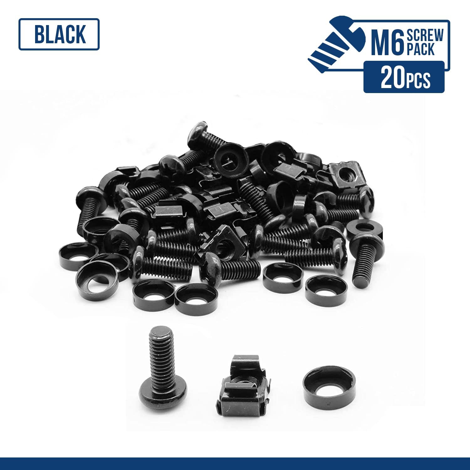 20-Pack of Black M6 Cage Nuts & Screws for Rack Mount Equipment Server 19" an...