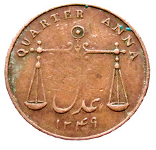 INDIA BRITISH East India Company 1833 Quarter Anna Scales Bombay Copper km# 232