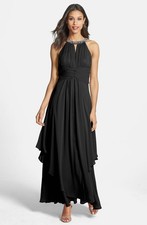 Eliza J Embellished Tiered Chiffon Halter Gown Dress Sz 4 Black