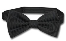 Vesuvio Napoli BOWTie BLACK Color Striped Vertical Stripes Mens Bow Tie