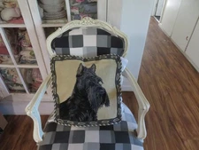 Aubusson style Victorian Inspired Needlepoint Pillow Blk Scottish Terrier Dog