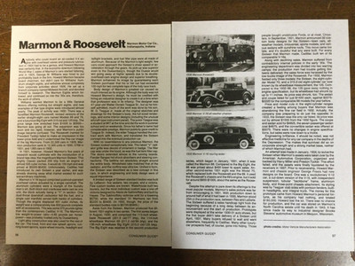 Misc 6570 Article History Marmon & Roosevelt Cars of the 1930s 2 page