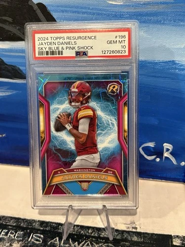 Jayden Daniels RC-2024 Topps Resurgence Sky Blue & Pink Shock Refractor #196