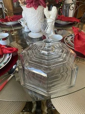 Vintage Cambridge Tuscany Cake Plate with Dome In Octagon Shape Made In Italy