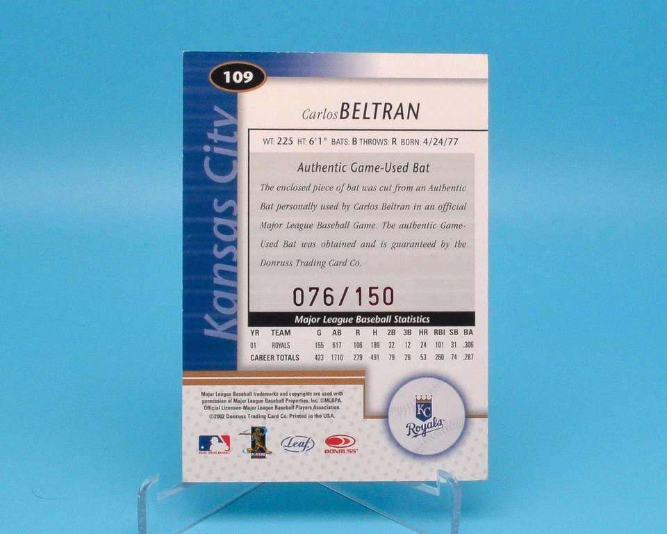 Carlos Beltran 2002 Hoja Certificado Espejo Rojo Juego Usado Reliquia/150 Foto 2 de 2