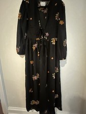 ASOS Womens Dress Size 2 Black Floral Embroidered Sheer Long Sleeve Maxi