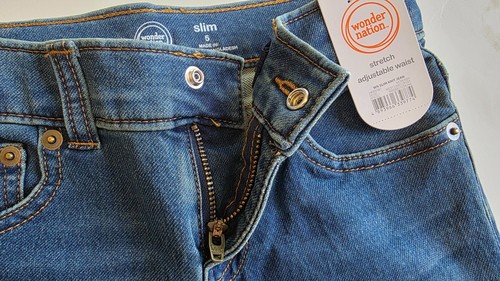 Wonder Nation, size 5, slim jeans, button, zip up, adjustable waist - Picture 3 of 6