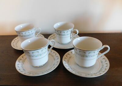 4 Coffee Cup & Saucer Set- LA MANCHA Fine China of Japan - Flowers, Arches, Gold