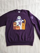 Women  s Cute Purple Halloween Sweatshirt Ghost Cat Pumpkin Women's L
