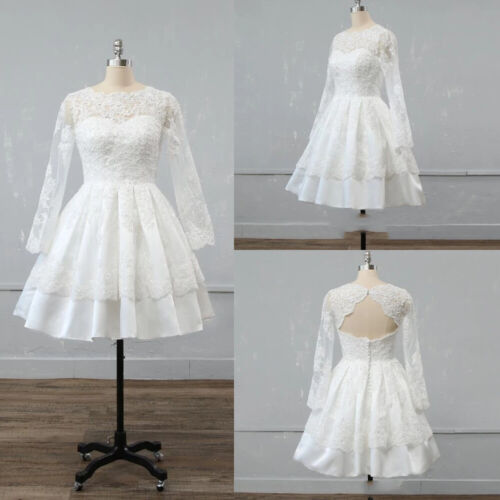 Elegant Lace Short Wedding Dresses Knee Length A Line Long Sleeves Bridal Gowns - 第 1/11 張圖片