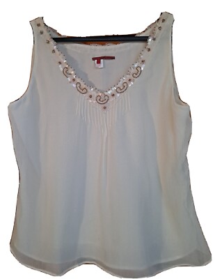 Anthropologie Tapemeasure  Ivory Silk Beaded Shell Sleeveless Top Sz 8 Small