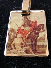 CORTE DIAMANTE Imagen Láser San Martín de Tours Chapado en Oro gp Colgante Tamaño: 25x17mm
