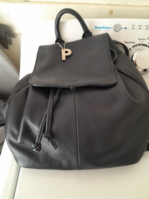 Picard Leather Backpack Bag Black Flap Snap Work Travel Casual Rucksack Medium